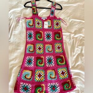 Pink Crochet Dress Colorful Cotton Emporium NWT Swim Cover up Barbie